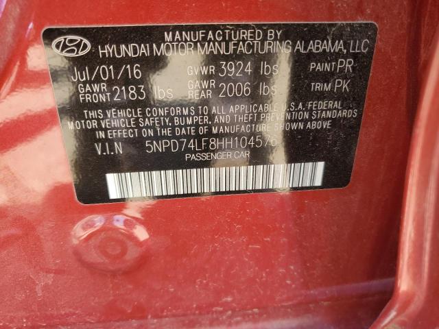 5NPD74LF8HH104576 Hyundai ELANTRA SE