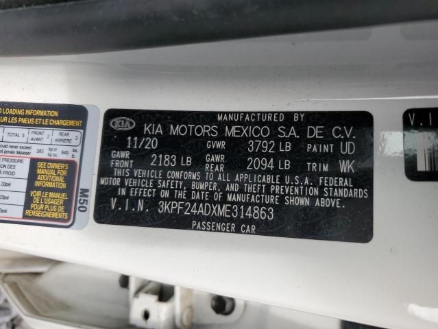 3KPF24ADXME314863 | 2021 KIA FORTE FE