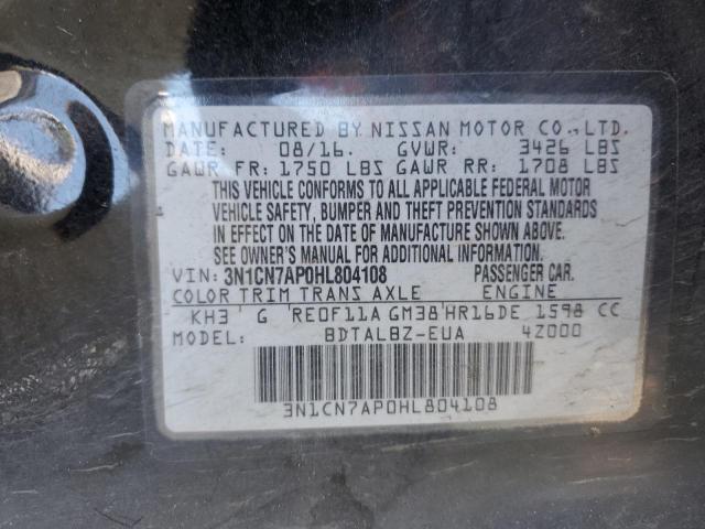 3N1CN7AP0HL804108 Nissan VERSA S