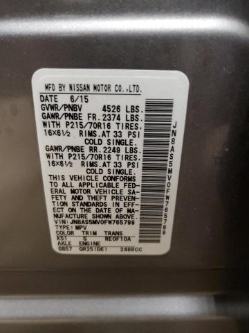 JN8AS5MV0FW765799 Nissan Rogue Select S