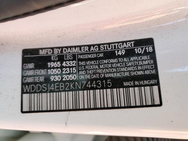 WDDSJ4EB2KN744315 Mercedes-Benz CLA 250