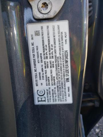 5YJ3E1EA1NF340224 Auction: COPART CANADA Lot: 68535173 Location: ONTARIO AUCTION 5YJ3E1EA1NF340224 TESLA MODEL 3 2022 CHARCOAL Photo 12