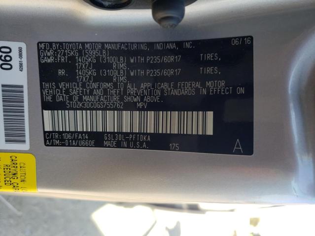 5TDZK3DC0GS755762 Toyota SIENNA