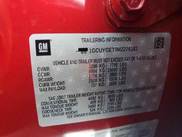 2021 CHEVROLET SILVERADO - 1GCUYGET9MZ276183