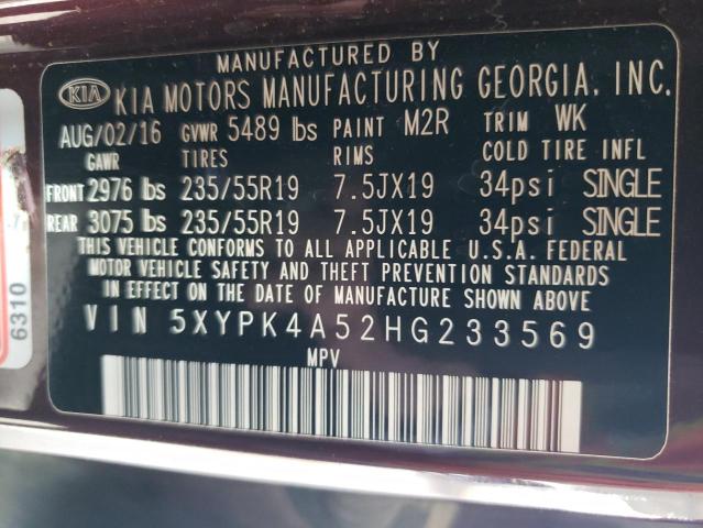 5XYPK4A52HG233569 KIA SORENTO SX