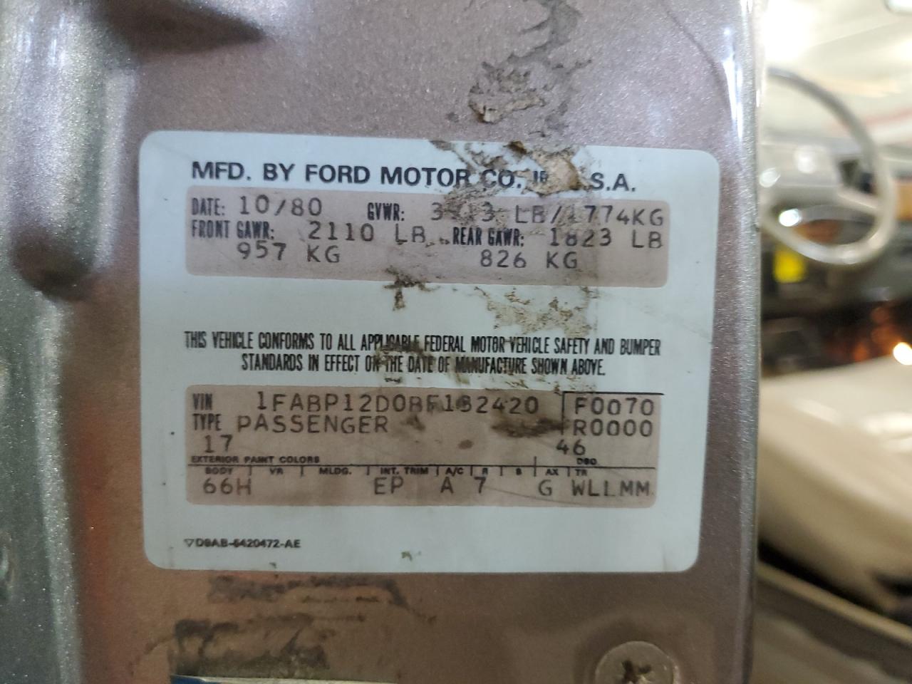 1FABP12D0BF132420 1981 Ford Mustang Ghia