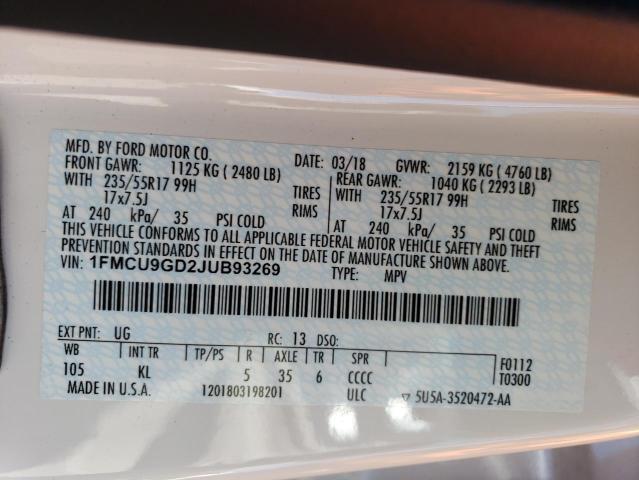 1FMCU9GD2JUB93269 Ford ESCAPE SE
