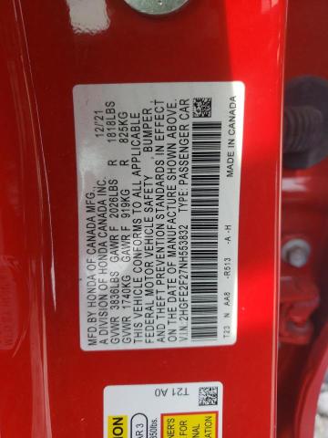 2HGFE2F27NH553832 Honda Civic Lx
