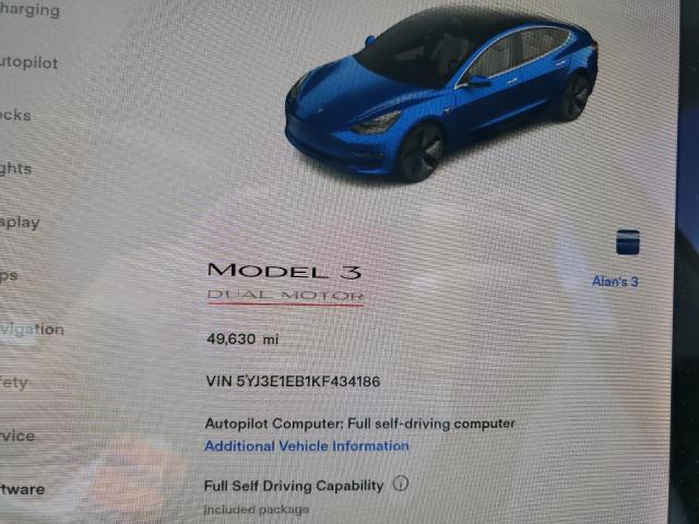 2019 TESLA 3 5YJ3E1EB1KF434186