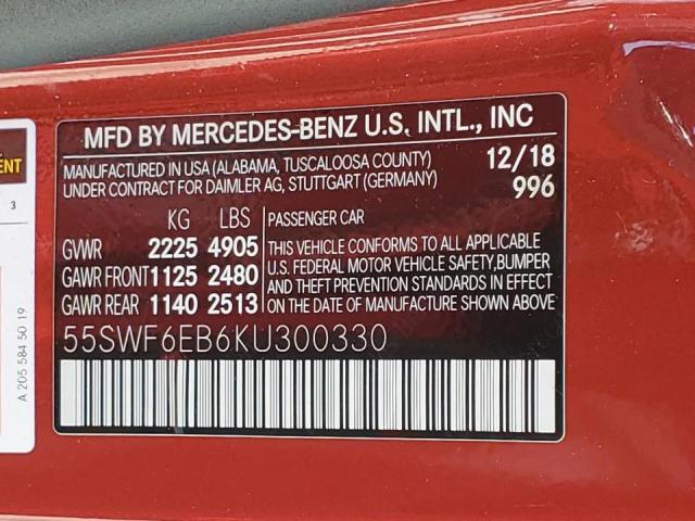 55SWF6EB6KU300330 2019 MERCEDES-BENZ C-CLASS, photo no. 12