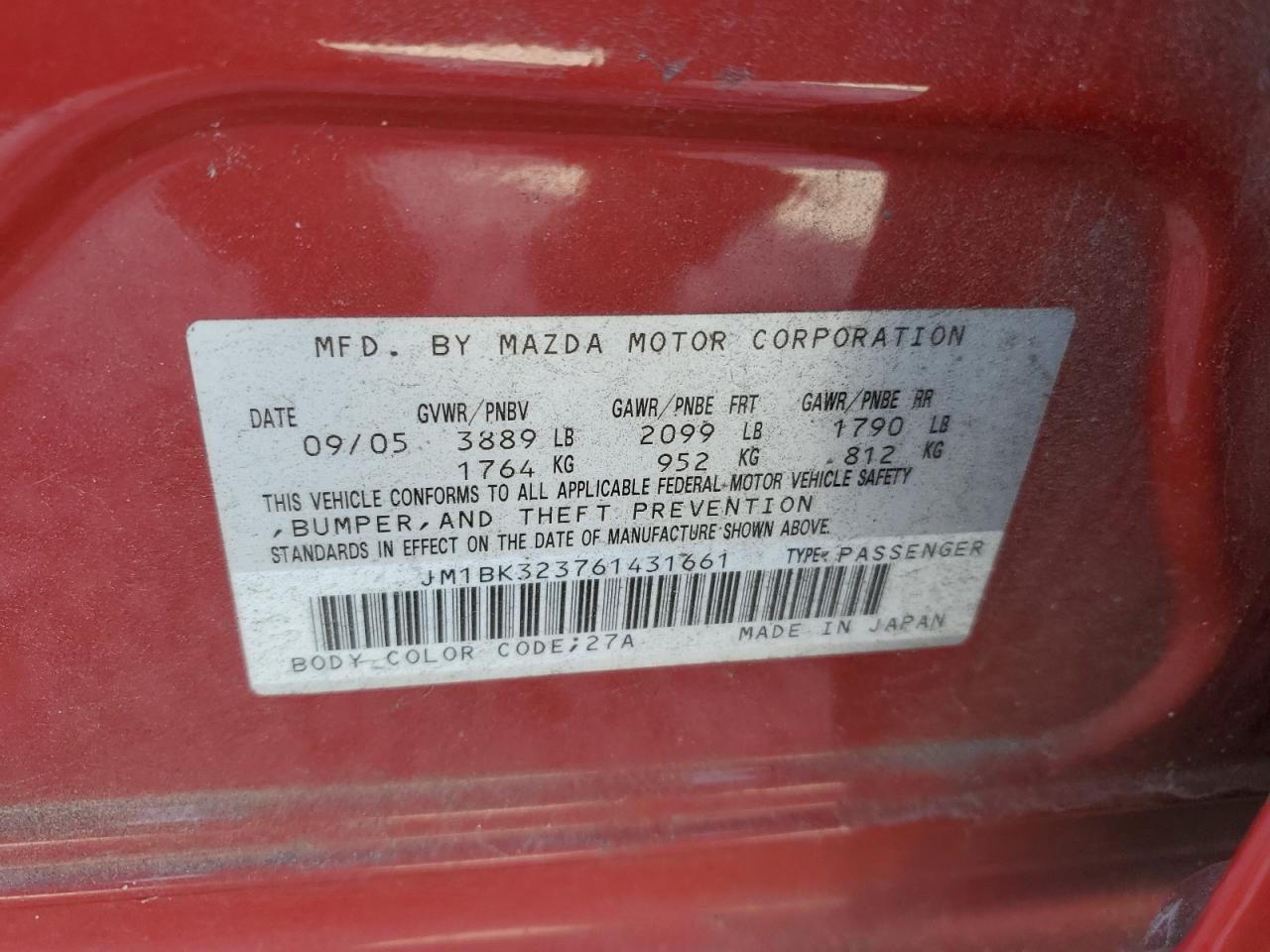 JM1BK323761431661 2006 Mazda 3 S