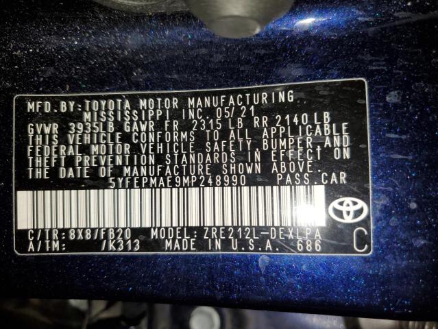 VIN 5YFEPMAE9MP248990 2021 TOYOTA COROLLA no.12