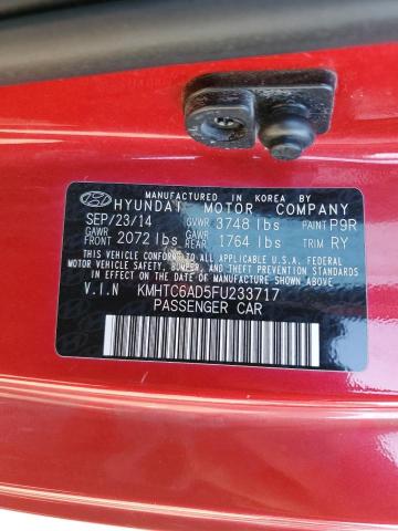 VIN: KMHTC6AD5FU233717 Auction: COPART Lot: 66857883 Location: PA - PITTSBURGH NORTH KMHTC6AD5FU233717 HYUNDAI VELOSTER 2015 RED Photo 12