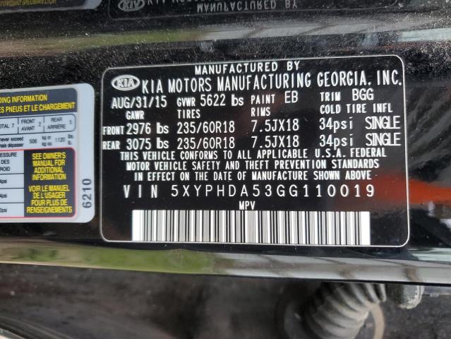 5XYPHDA53GG110019 KIA SORENTO EX