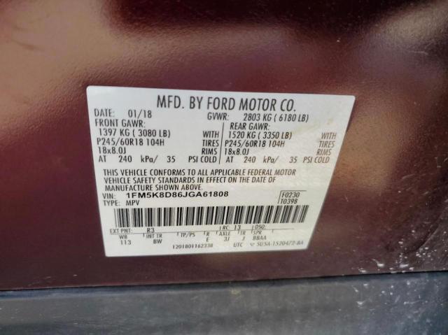 1FM5K8D86JGA61808 Ford EXPLORER XLT