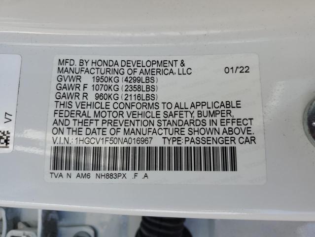 1HGCV1F50NA016967 | 2022 HONDA ACCORD EXL