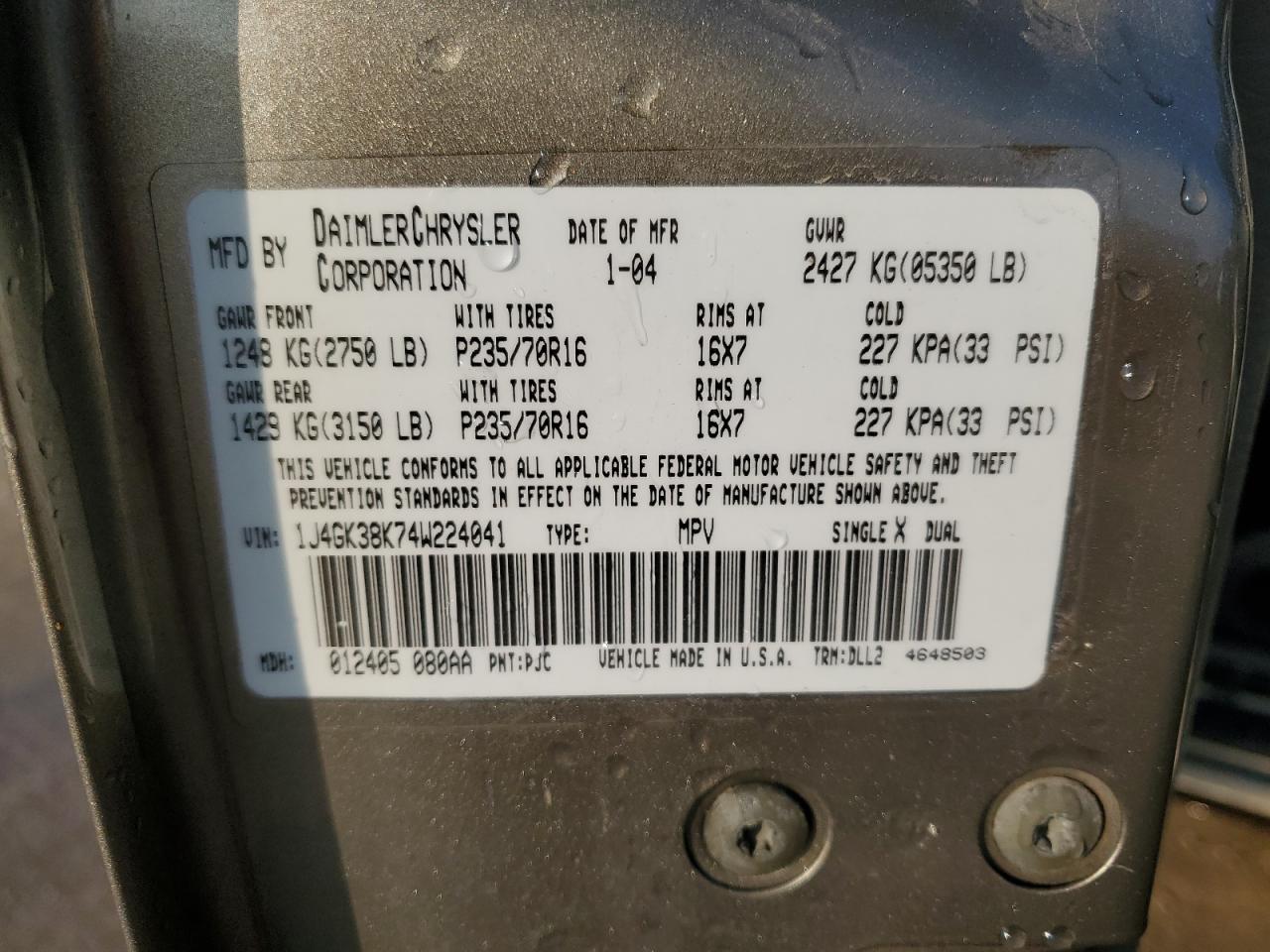1j4gk38k74w224041 1J4GK38K74W224041 2004 Jeep Liberty Renegade