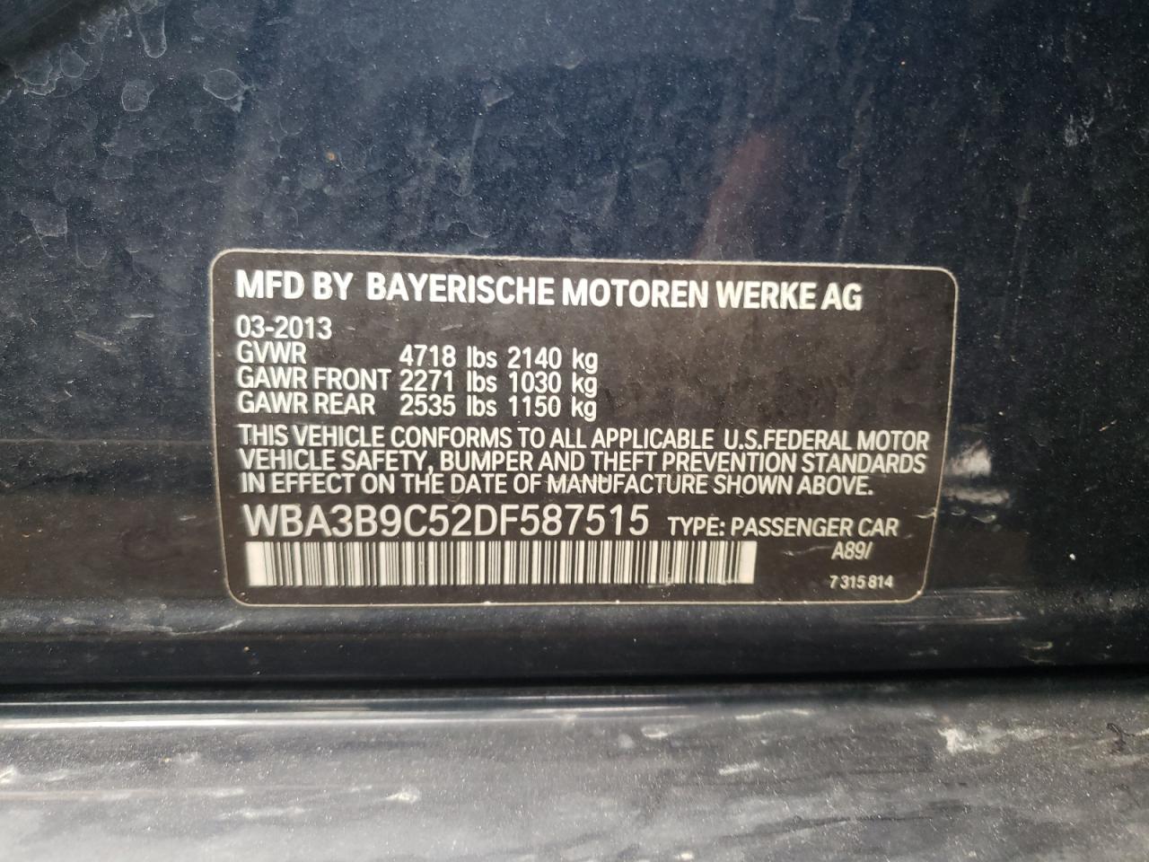 WBA3B9C52DF587515 2013 BMW 335 Xi