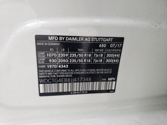 WDCTG4EB8JJ417348 Mercedes-Benz GLA 250