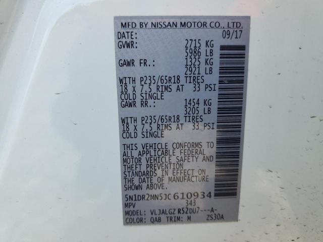 5N1DR2MN5JC610934 Nissan Pathfinder S