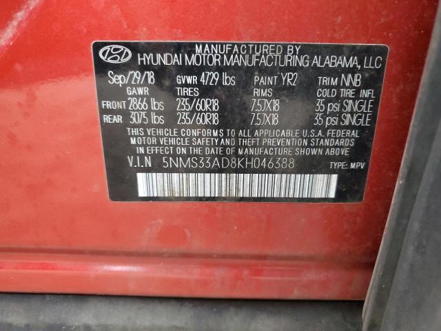 5NMS33AD8KH046388 Hyundai Santa Fe Sel
