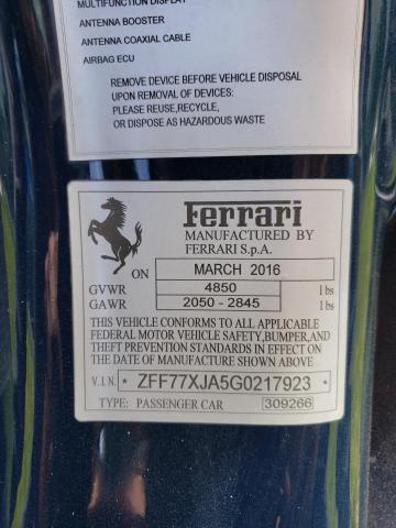 2016 Ferrari California T VIN: ZFF77XJA5G0217923 Lot: 69343483