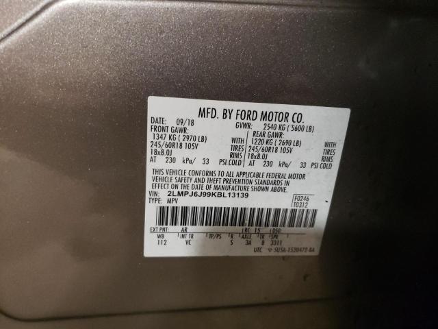 2019 LINCOLN NAUTILUS 2LMPJ6J99KBL13139