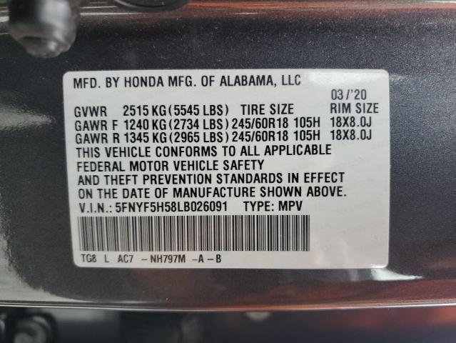 5FNYF5H58LB026091 | 2020 HONDA PILOT EXL