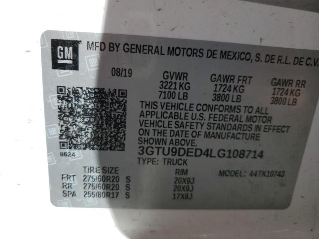 3GTU9DED4LG108714 | 2020 GMC SIERRA K15