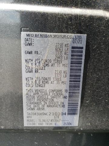 5N1DR3DK0NC210104 Nissan Pathfinder Platinum