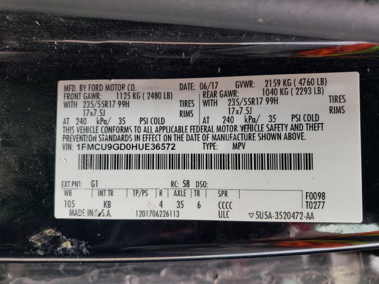 1FMCU9GD0HUE36572 2017 Ford Escape Se