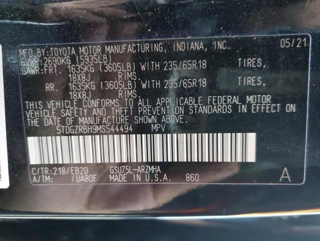 5TDGZRBH9MS544494 Toyota Highlander Xle