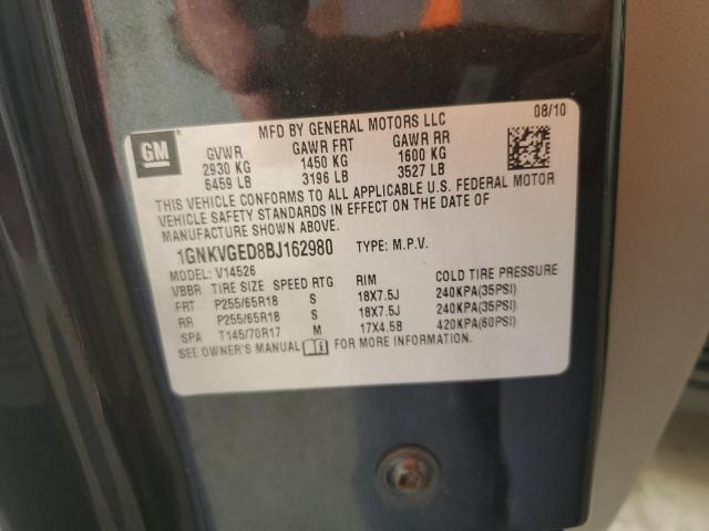 1GNKVGED8BJ162980 2011 Chevrolet Traverse Lt