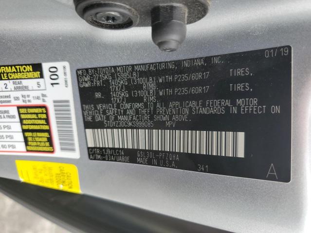 5TDYZ3DC9KS999085 Toyota SIENNA XLE