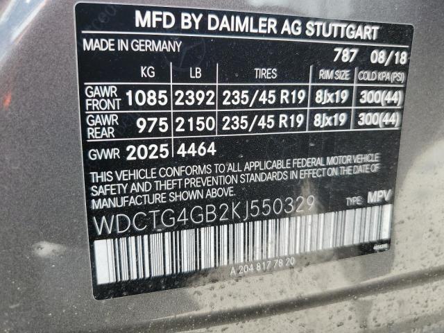 WDCTG4GB2KJ550329 Mercedes-Benz GLA-Class GLA 250 4M 14