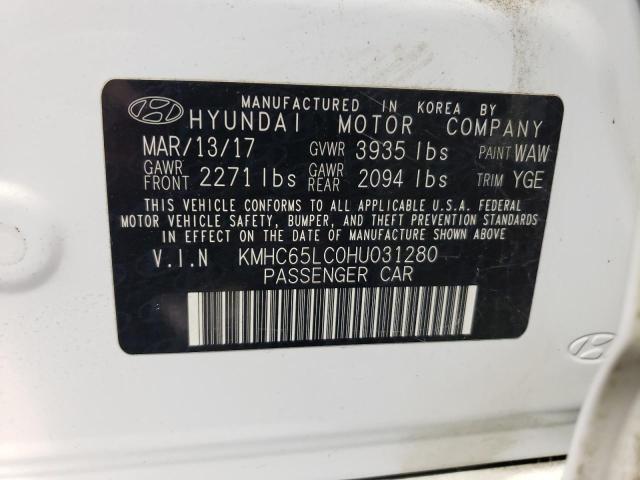 2017 HYUNDAI IONIQ BLUE - KMHC65LC0HU031280