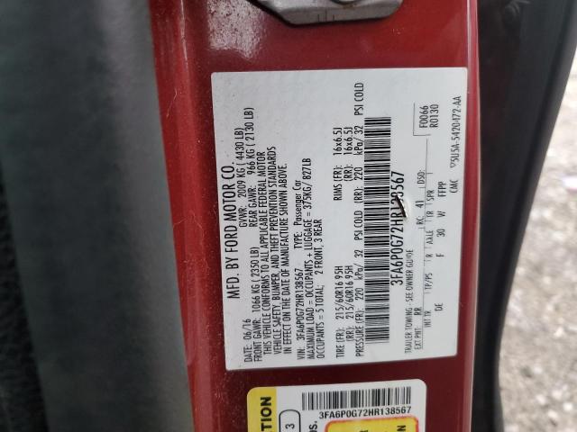 3FA6P0G72HR138567 Ford FUSION S