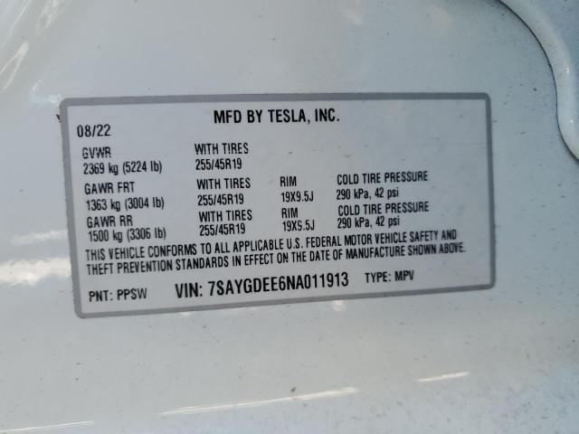 2022 TESLA MODEL Y - 7SAYGDEE6NA011913