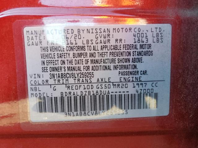 3N1AB8CV8LY259255 Nissan SENTRA SV
