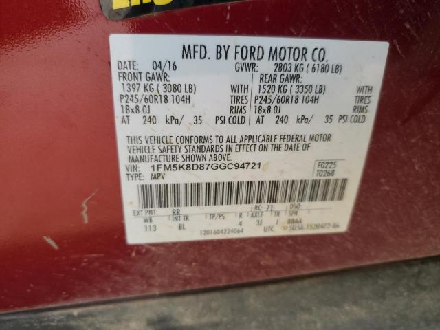 1FM5K8D87GGC94721 Ford EXPLORER XLT