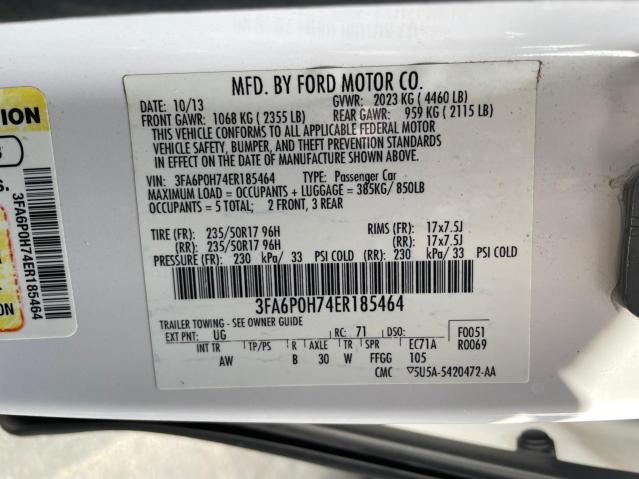 3FA6P0H74ER185464 2014 FORD FUSION, photo no. 10