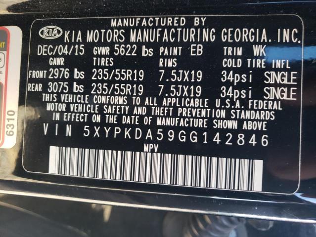 5XYPKDA59GG142846 KIA SORENTO SX