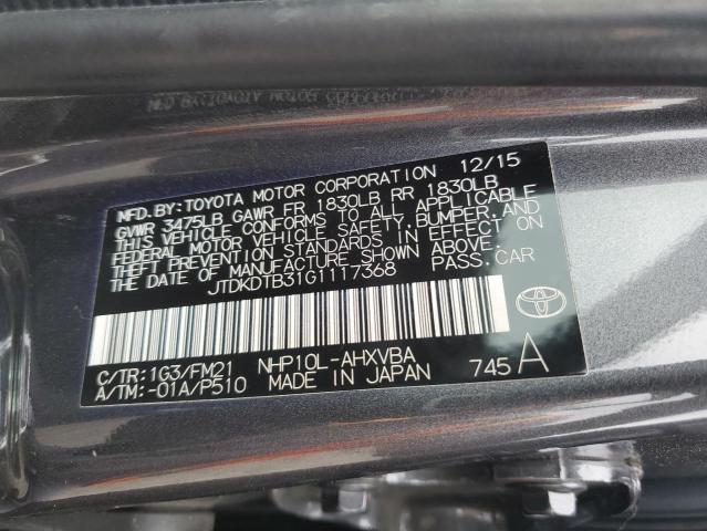 JTDKDTB31G1117368 Toyota PRIUS C