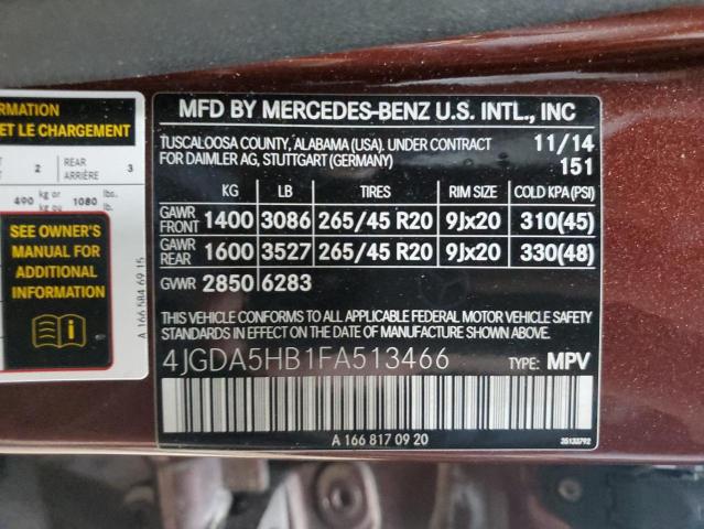 VIN 4JGDA5HB1FA513466 2015 Mercedes-Benz ML-Class, ... no.13