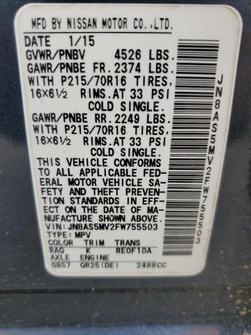 JN8AS5MV2FW755503 Nissan Rogue Select S