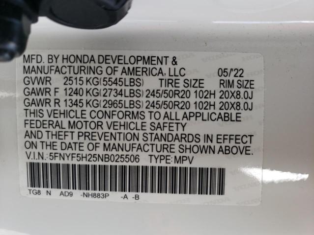 5FNYF5H25NB025506 Honda PILOT SE