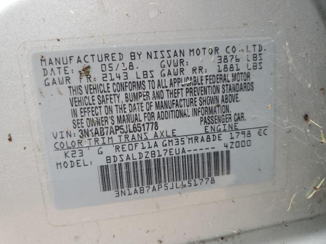 3N1AB7AP5JL651778 2018 Nissan Sentra S