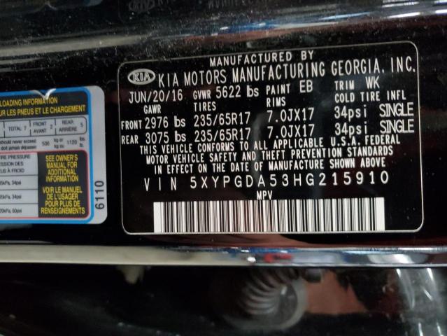 5XYPGDA53HG215910 KIA SORENTO LX