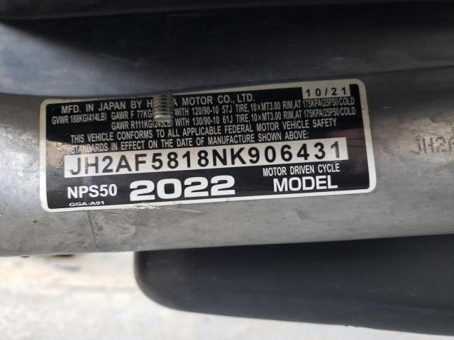 2022 HONDA NPS50 JH2AF5818NK906431