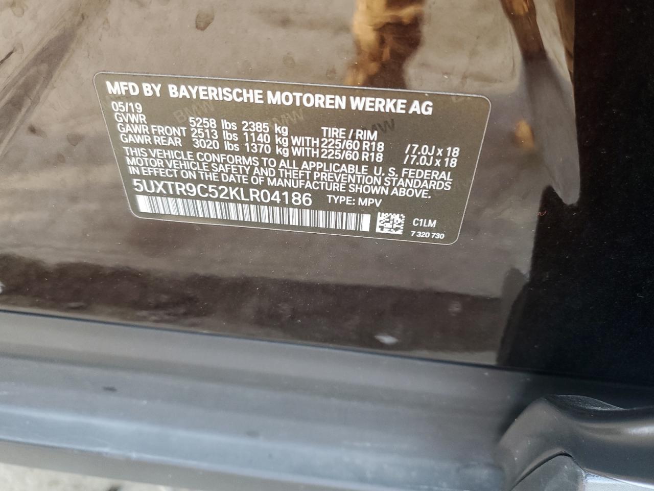 5UXTR9C52KLR04186 2019 BMW X3 xDrive30I